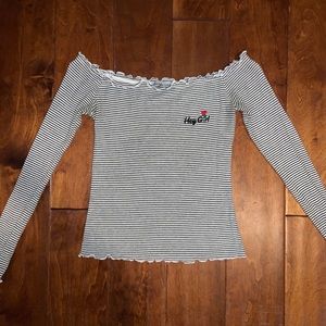 Off the shoulder striped shirt